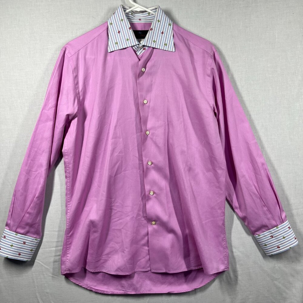 ETRO Shirt Mens Size 39 Pink Purple Made in Italy Luxury Casual